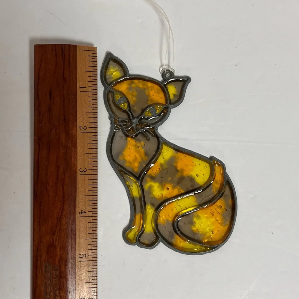 Stain Glass Style Siamese‎ Cat Kitten Sun Catcher Ornament Plastic Metal Gold